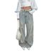 Women's Retro Distressed Ripped Jeans Loose Fit Floor Length Casual Cotton Trousers For Spring_mkmklike.com