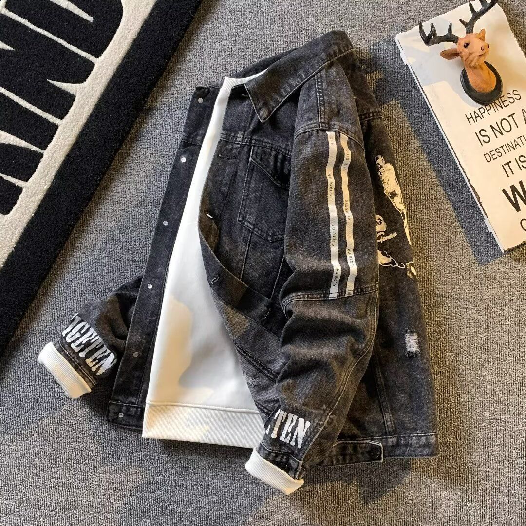 Men's Clothing Spring And Autumn Denim Jacket Versatile Ripped Workwear Jacket Cool Casual Jacket_mkmklike.com