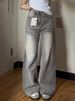 American-style Retro Distressed Light Gray High-waisted Wide-leg Jeans, With A Casual And Trendy Vibe_mkmklike.com