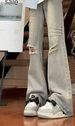 Vintage Distressed Flare Jeans For Men – 90s Retro High-Street Denim With Raw Hem & Destroyed Details_mkmklike.com