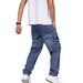 Men's Retro Cargo Jeans – Loose-Fit Streetwear Denim Pants With Multi-Pockets (S-3XL, Blue/Black)_mkmklike.com