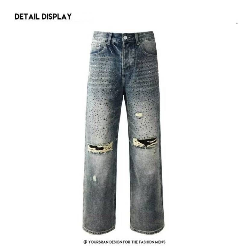 Plus Size Women's High Waist Distressed Jeans – Vintage Loose Fit Wide Leg Denim Pants For Curvy Women (M-3XL, Washed Blue)_mkmklike.com