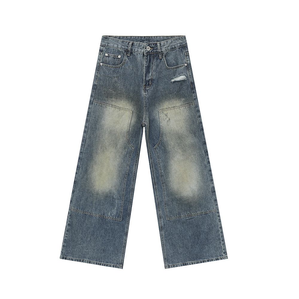 Men's Clothing 2025 New Products Retro Distressed Color Street Stitching Ripped Distressed Design Jeans Trend_mkmklike.com