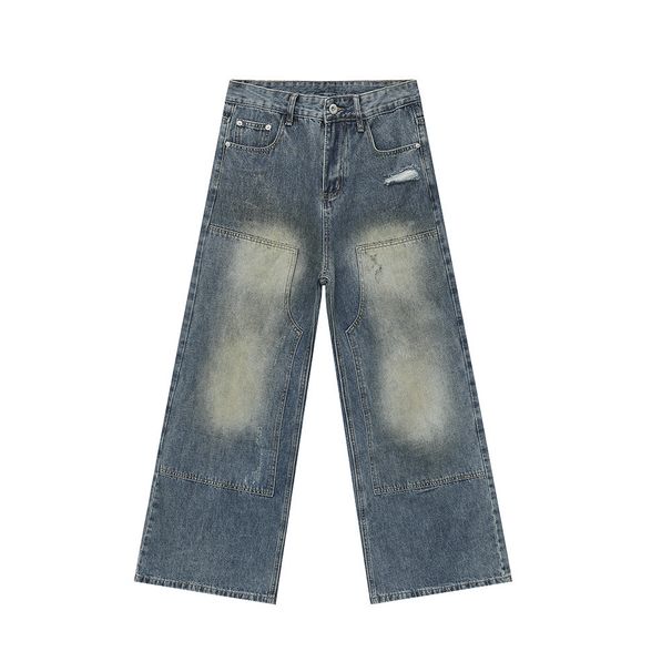 Men's Clothing 2025 New Products Retro Distressed Color Street Stitching Ripped Distressed Design Jeans Trend_mkmklike.com