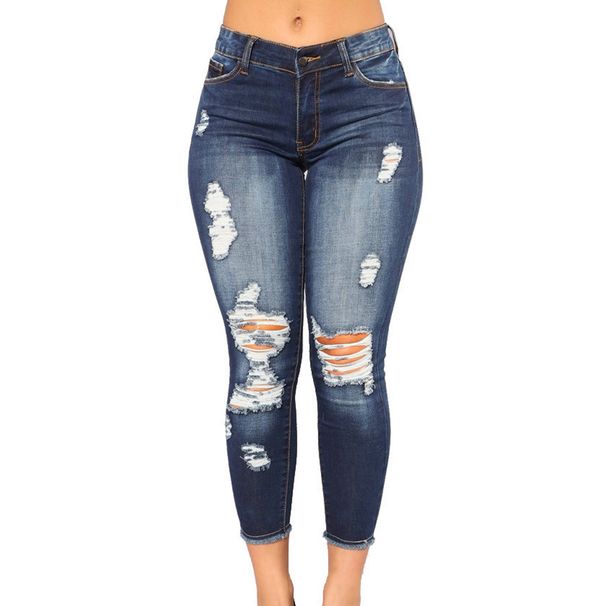 Women's Clothing High Waist Elastic Hole Jeans For Women_mkmklike.com