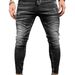 Slim Fit Stretch Denim Jeans For Men - High Street Fashion Black Stretchable Cotton Trousers With Mid-Rise Waist & Zip Fly_mkmklike.com