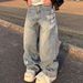 Men's Clothing High Street Whitening Digital Direct Injection Letter Denim Trousers Men And Women Street Retro Loose Washed Straight Jeans Trend_mkmklike.com