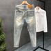Men's Ripped And Distressed Jeans Trendy Summer Style Thin Slim Fit Casual Cropped Pants_mkmklike.com