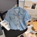Short Sleeved Denim Shirt Jacket For Women In Summer Thin New Small Casual Loose Short Tops_mkmklike.com