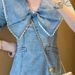 Lotus Leaf Collar Denim Summer Women's New French Style Waist Cinching Dress, Slimming Off Exuding A Luxurious And_mkmklike.com