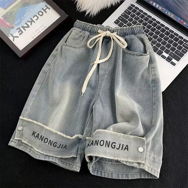Men's High Waist Denim Shorts Yellow Mud Pants Vibe Casual Five Point Spring Summer Trendy Streetwear_mkmklike.com