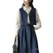 Chicco Autumn New Daily Commuting College Style Retro Denim Vest Shirt Half Skirt Three-piece Suit Dress_mkmklike.com