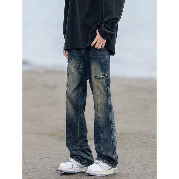 Men's Cargo Jeans – Vintage Washed Utility Pants With Multi-Pockets & Relaxed Fit_mkmklike.com