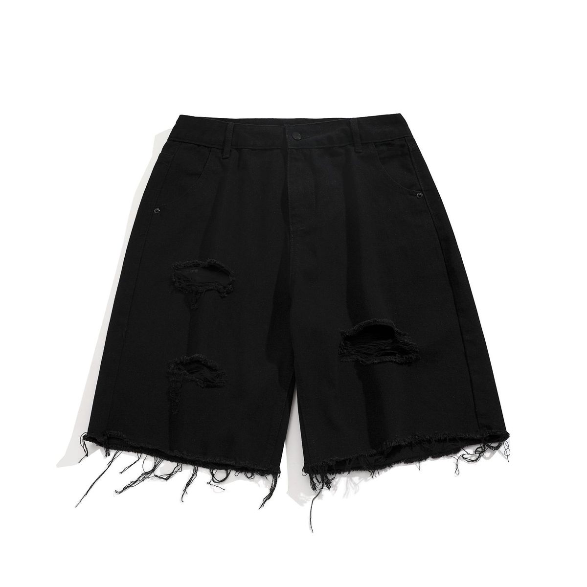 Men's Clothing Denim Shorts Men's Thin High Street Personality Loose Straight Hole Casual Shorts_mkmklike.com