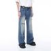 Unisex High-Waisted Raw Hem Jeans – Distressed Straight Leg Denim Pants With Irregular Fraying, Vintage Inspired (Blue)_mkmklike.com