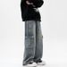Men's Retro Blue Cargo Jeans High Street Style Loose Wide Leg Straight Leg Pants Multiple Pockets Casual Long Trousers Autumn Winter_mkmklike.com
