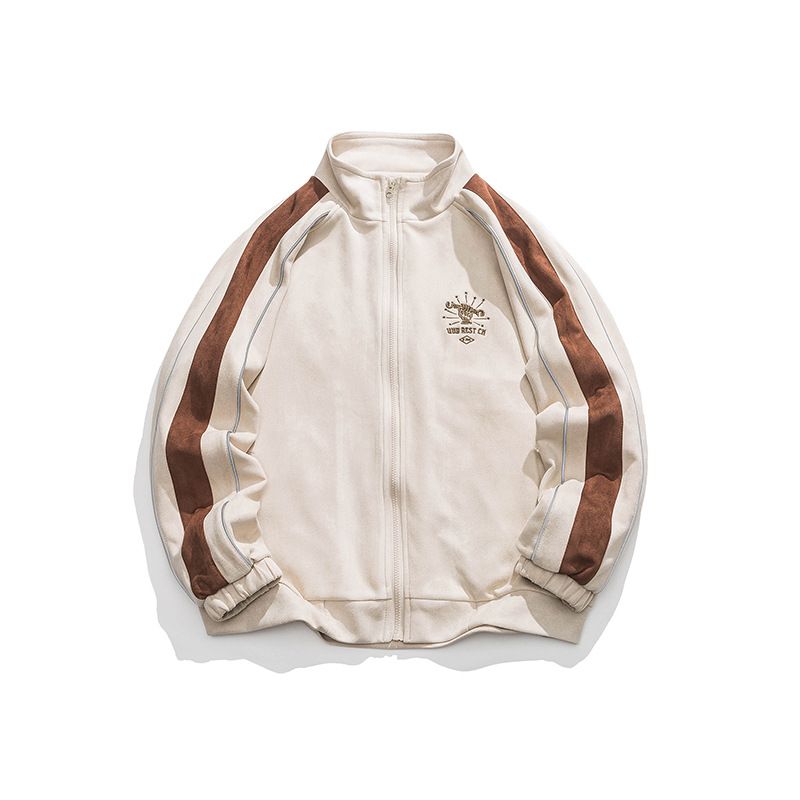 Nanxia Disguise 2024 Spring New Color-Block Embroidered Stand Collar Jacket Japanese Retro Suede Coat For Men_mkmklike.com