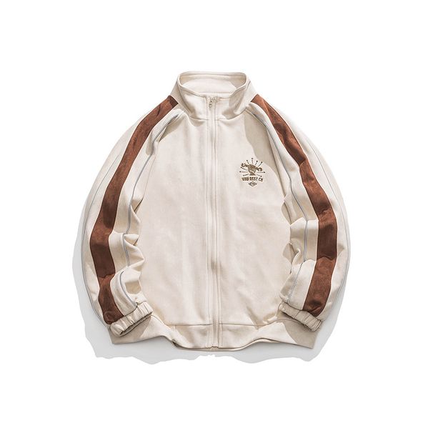Nanxia Disguise 2024 Spring New Color-Block Embroidered Stand Collar Jacket Japanese Retro Suede Coat For Men_mkmklike.com