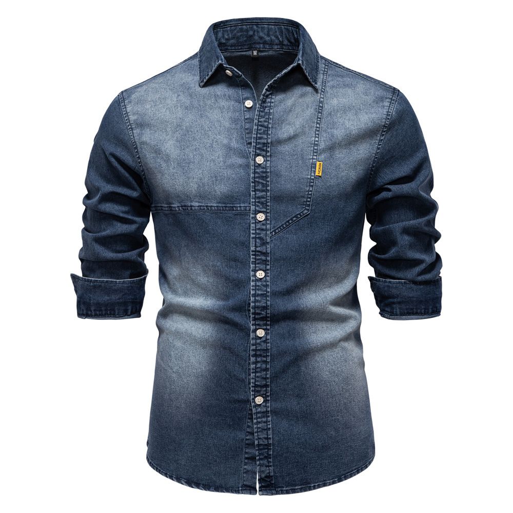 Men's Clothing Denim Shirt Casual Solid Color Long Sleeve Denim Shirt_mkmklike.com