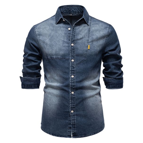 Men's Clothing Denim Shirt Casual Solid Color Long Sleeve Denim Shirt_mkmklike.com