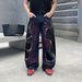 Men's Clothing Style High Street Loose Straight Leg Jeans Color Blocked Faux Ripped Mid Waist Cotton Long Skinny Pants_mkmklike.com