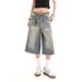 Men's American Retro Seven Point Denim Shorts High Street Straight Loose Fit Mid-Length Wide Leg Jeans Trendy Washed Old Style_mkmklike.com