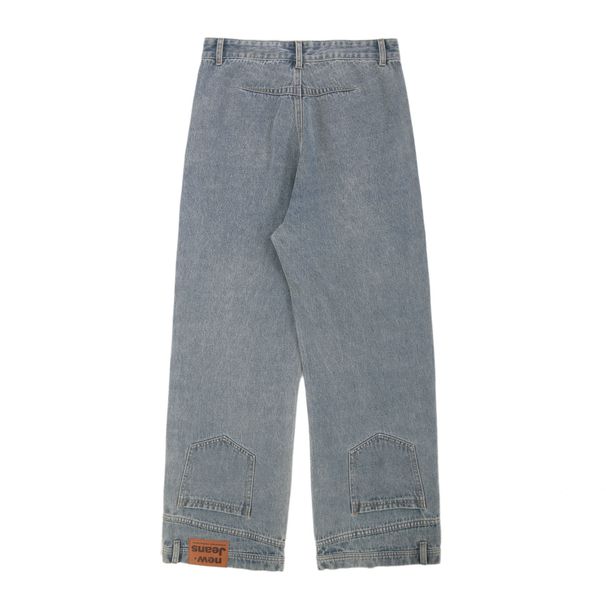 Unisex Retro Reverse-Fit Jeans – Vintage Wash & Deconstructed Streetwear Design (Classic Blue)_mkmklike.com