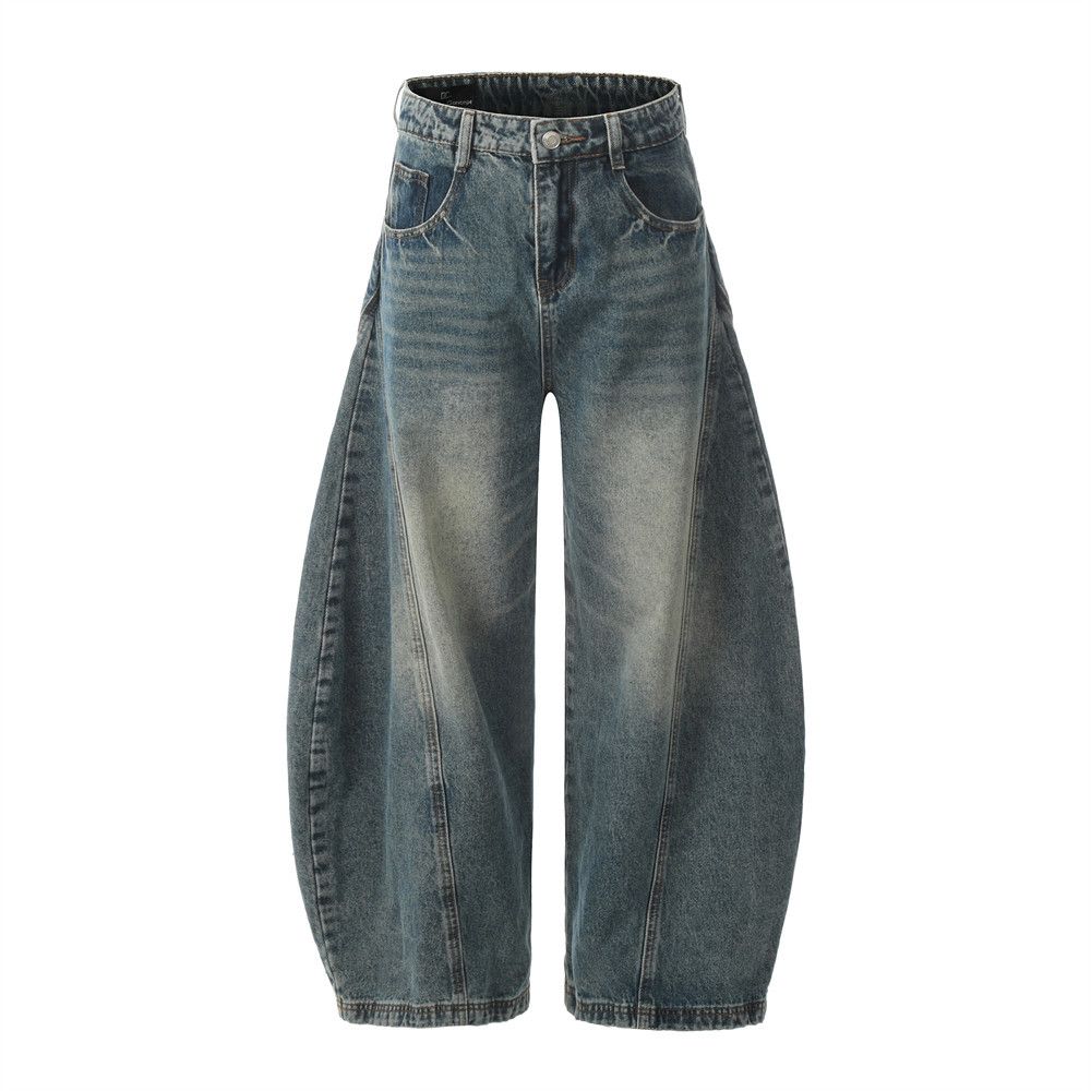 Men's Clothing Machete Jeans For Men, American Style, Washed, Distressed, Street Style, Cool, Niche, Design, Trendy, Loose Wide Leg Trousers_mkmklike.com