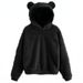 Women's Clothing autumn and winter new fluffy rabbit ears hooded warm sweater sweater_mkmklike.com