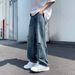 Distressed Washed Relaxed Fit Straight Leg Jeans For Men, Vintage High-Street Denim Trousers With Ripped Details_mkmklike.com