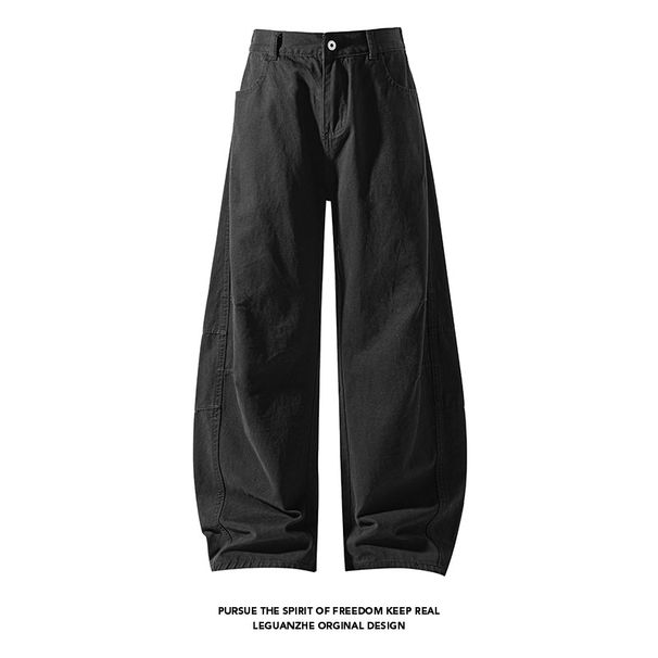 American High Retro Pleated Hip-hop Street Style Patchwork Washed Curved Hem Pants, Autumn Loose Plus-size Jeans For Men_mkmklike.com