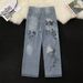 2026 American Retro Graffiti Pattern Ripped Loose Drape Jeans Men's Street Trend Casual Straight Trousers_mkmklike.com