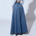 Vintage Denim A-Line Skirt For Women – High Waist Button Front Flared Midi Skirt With Side Zipper (Light Blue, Dark Blue)_mkmklike.com