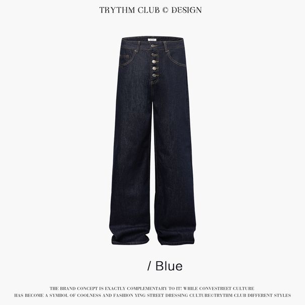 Men's Clothing New Washed Loose Straight Jeans Retro Button Down Straight Jeans_mkmklike.com