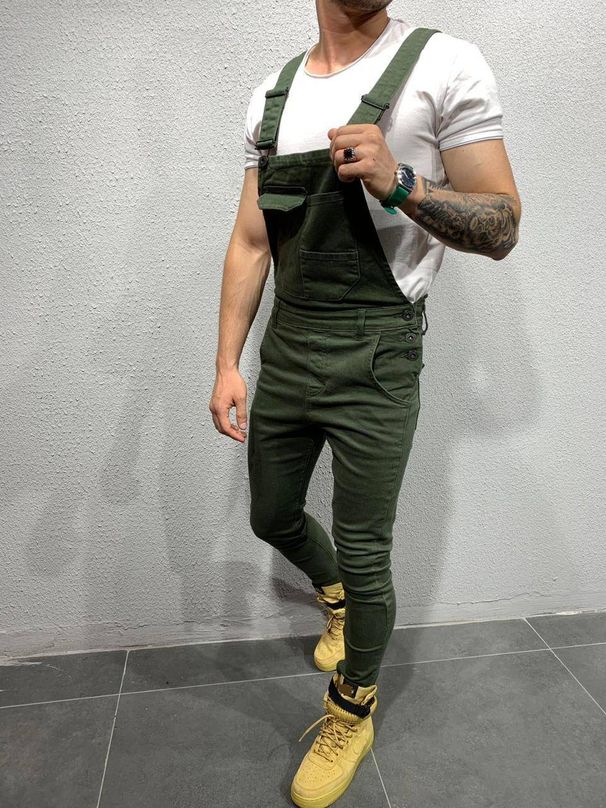 Men's Clothing Denim Overalls Solid Color Slim Men's Trousers Men's Work Clothes_mkmklike.com