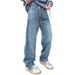 Men's Light Blue Relaxed Fit Straight Leg Jeans – Stretch Waist, Wide Leg Casual Trousers (Cotton, High Waist, Washed & Distressed Finish)_mkmklike.com