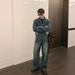 Men's Korean Style Distressed Straight Leg Jeans Loose Fit Casual High Street Retro Wide Leg Trousers_mkmklike.com