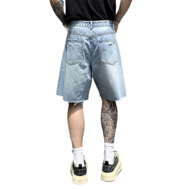 Men's Washed Ripped Denim Shorts Trendy Brand Casual Loose Straight Leg Five Point Pants Summer_mkmklike.com