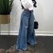 Y2K Retro Wide-Leg Jeans For Women – Distressed Blue Washed Flared Denim Pants With Fringe Hem_mkmklike.com