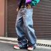 Women's Printed Star Denim Jeans - High Waist Wide Leg Straight Pants For Casual Streetwear_mkmklike.com