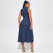 K Women's Open Cut Sleeveless Waist Cinched New Denim Dress_mkmklike.com