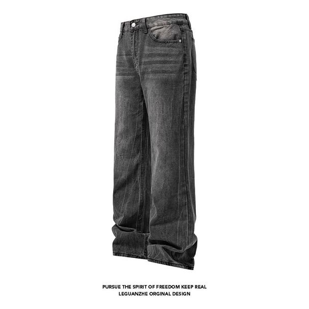 "Vintage Washed Denim Jeans – High Street Straight Leg (M-5XL, Blue/Black)"_mkmklike.com