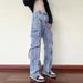Men's Streetwear Cargo Jeans – Zip & Strap Detail, Loose Fit, High-Street Aesthetic (S-3XL, Black/Blue)_mkmklike.com