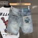Luxury Embroidered Ripped Patch Denim Shorts For Men Trendy High-End 5 Inch Midweight Cotton Black Blue Half Leg Shorts_mkmklike.com