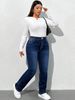 K Fashionable Casual Elastic Denim Straight Leg Pants_mkmklike.com