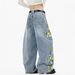 BSJ Trendy Spring Retro Floral Embroidered Curved Jeans For Men And Women, Loose Fit And Wide Leg Design._mkmklike.com