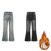 Men's Vintage Style Flared Washed Wave-Pattern Loose Straight Leg Jeans With Fleece Lining Fashion Trends_mkmklike.com