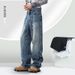 Men's Clothing Fashion Ripped Jeans Loose Straight Design Wide Leg Denim Trousers_mkmklike.com