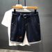 Men's Slim Fit Blue Denim Shorts Non-Stretch Casual Five Point Pants Mid Length Trendy Brand Washed Solid Color Summer Thin_mkmklike.com