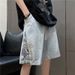 Men's Clothing Men's Trendy Summer Loose Fitting Patchwork Retro Embroidered Denim Shorts Versatile Five Point Pants_mkmklike.com